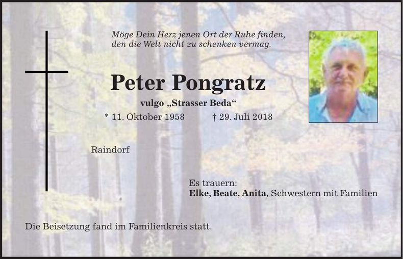 Traueranzeige Peter Pongratz
