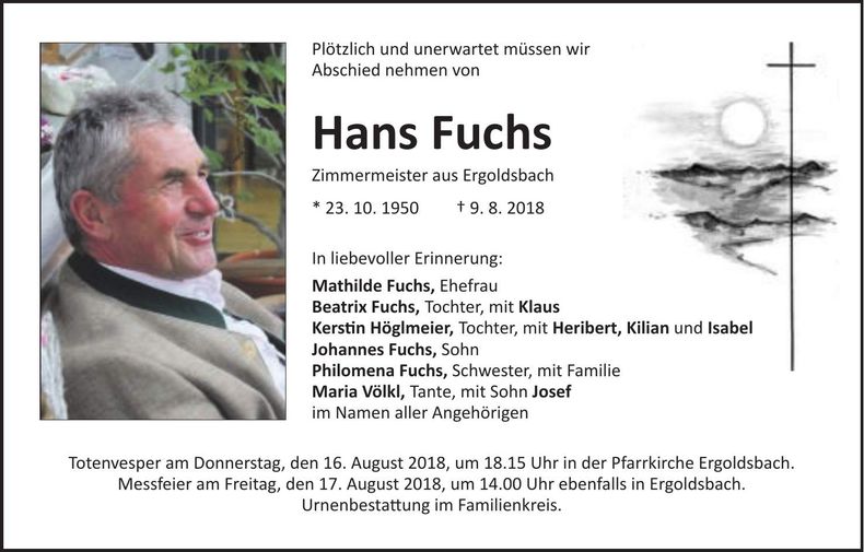 Traueranzeige Hans Fuchs