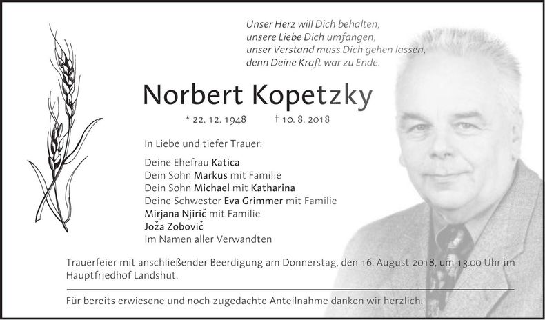 Traueranzeige Norbert Kopetzky