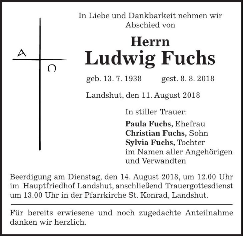 Traueranzeige Ludwig Fuchs