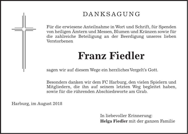Traueranzeige Franz Fiedler