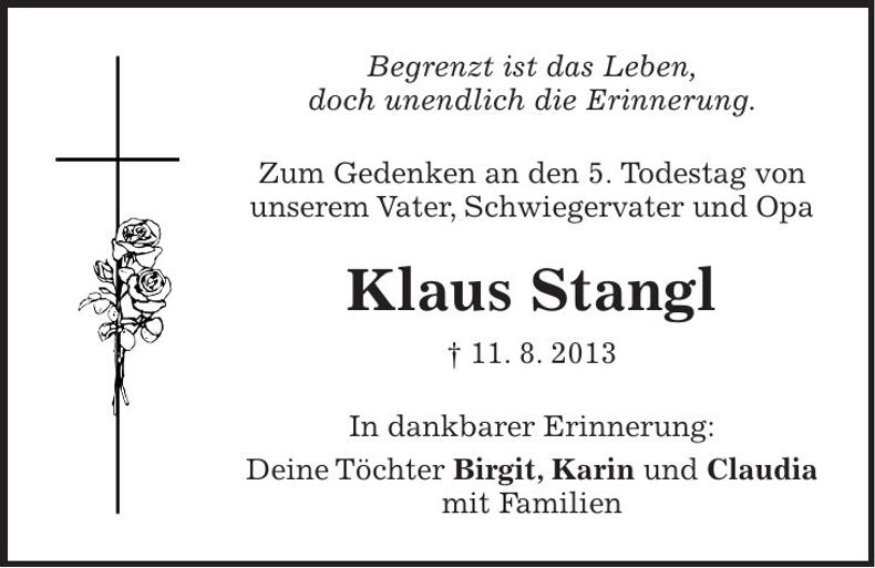 Traueranzeige Klaus Stangl