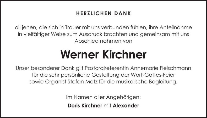 Traueranzeige Werner Kirchner