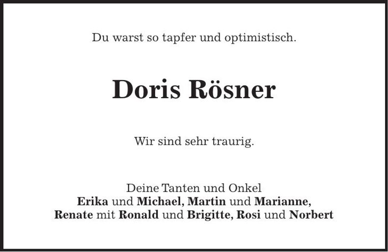 Traueranzeige Doris Rösner