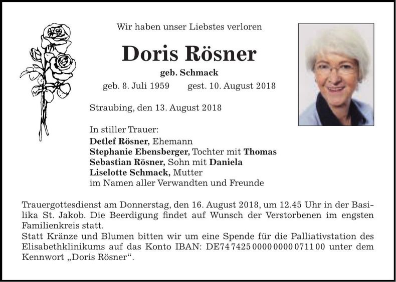 Traueranzeige Doris Rösner