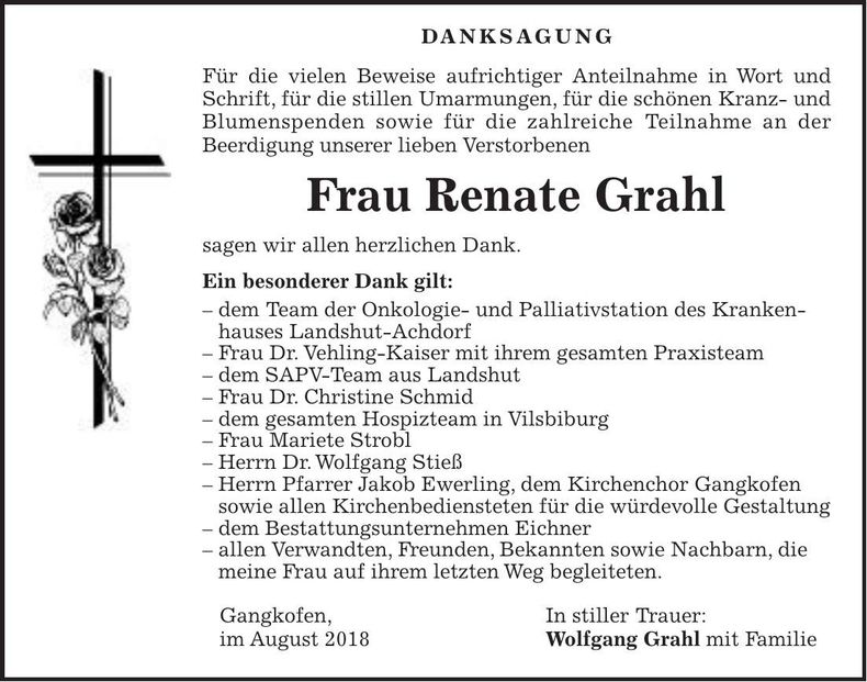Traueranzeige Renate Grahl