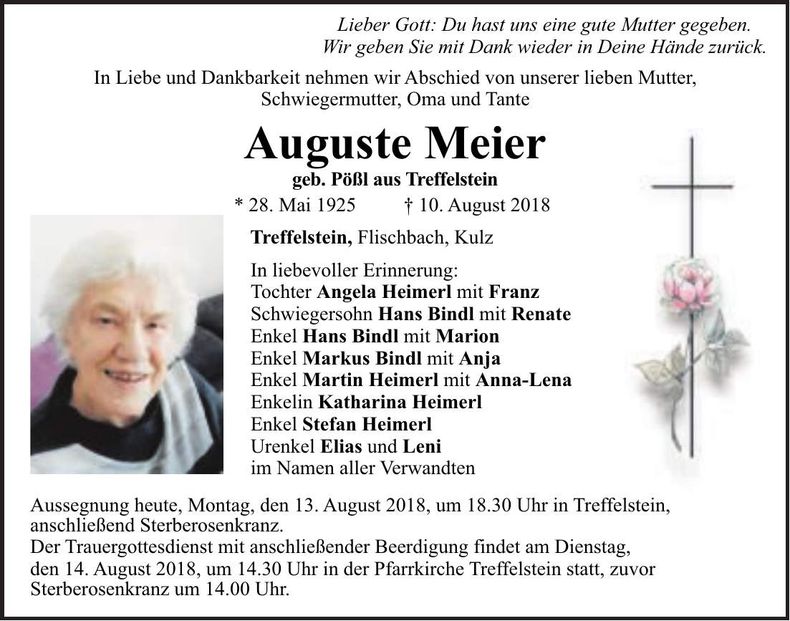 Traueranzeige Auguste Meier