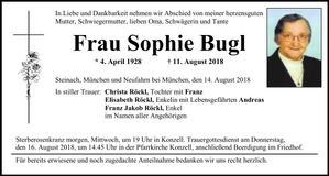 Traueranzeige Sophie Bugl
