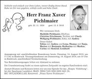 Traueranzeige Franz Xaver Pichlmaier