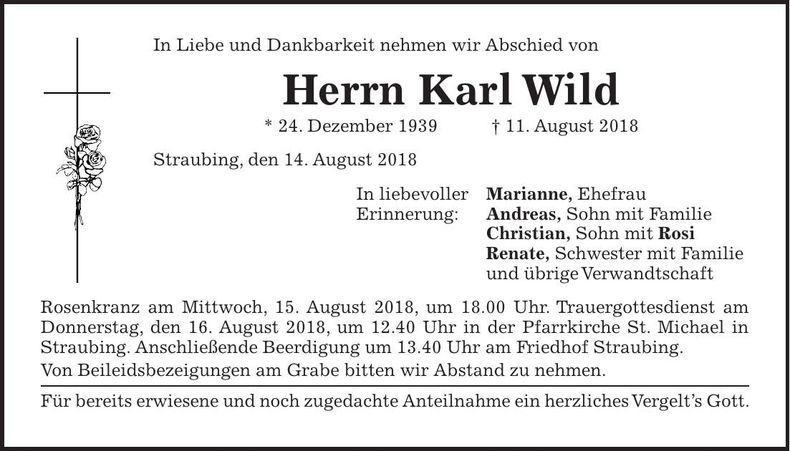 Traueranzeige Karl Wild