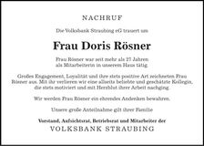 Traueranzeige Doris Rösner