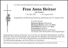 Traueranzeige Anna Heitzer