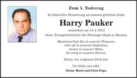 Traueranzeige Harry Pauker