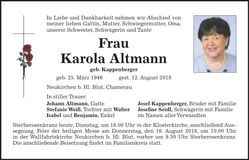 Traueranzeige Karola Altmann