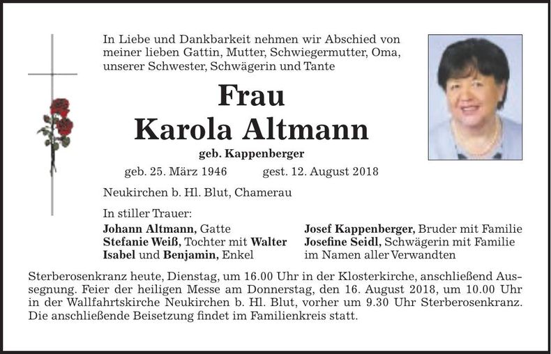 Traueranzeige Karola Altmann