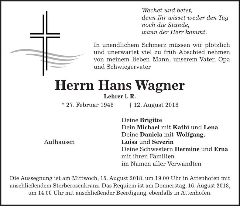 Traueranzeige Wagner Hans