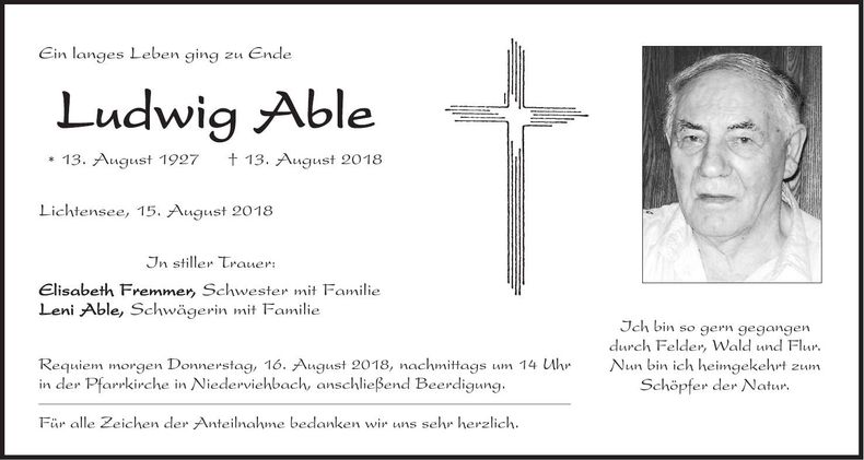 Traueranzeige Ludwig Able