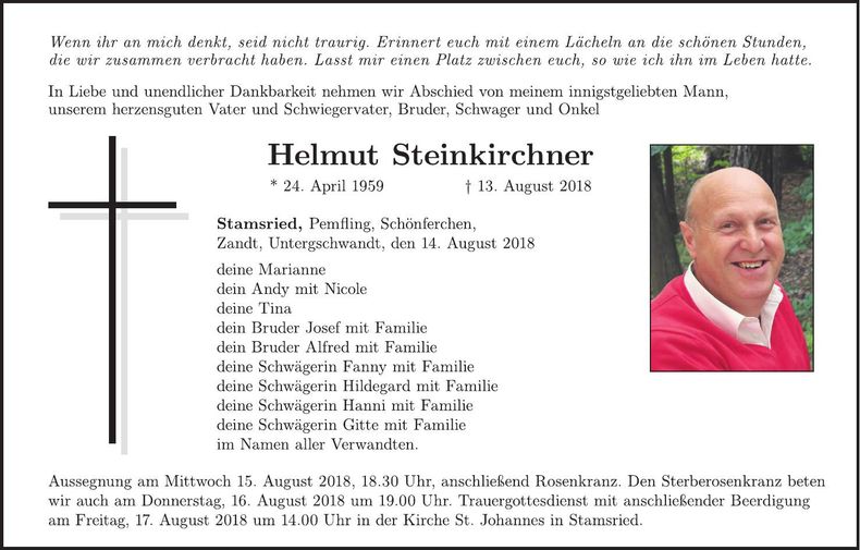 Traueranzeige Helmut Steinkirchner