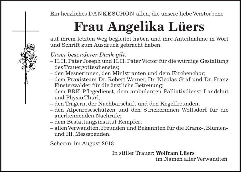 Traueranzeige Angelika Lüers