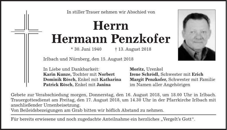 Traueranzeige Hermann Penzkofer