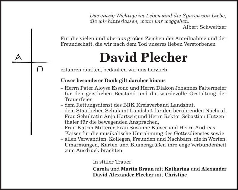 Traueranzeige David Plecher
