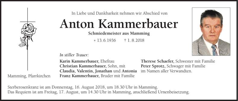 Traueranzeige Anton Kammerbauer