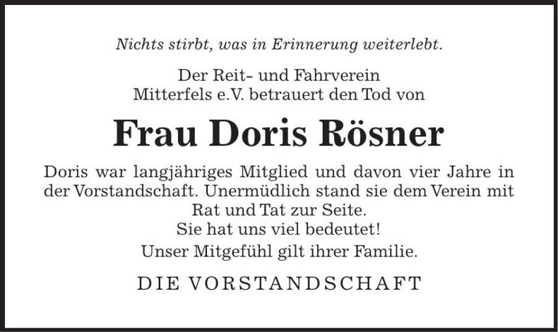 Traueranzeige Doris Rösner