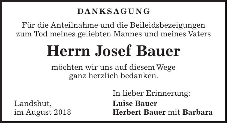 Traueranzeige Josef Bauer