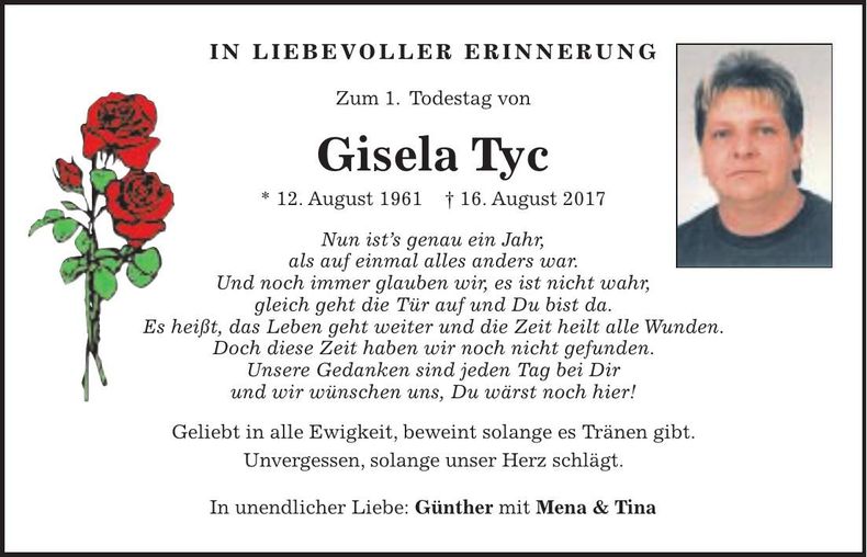 Traueranzeige Gisela Tyc