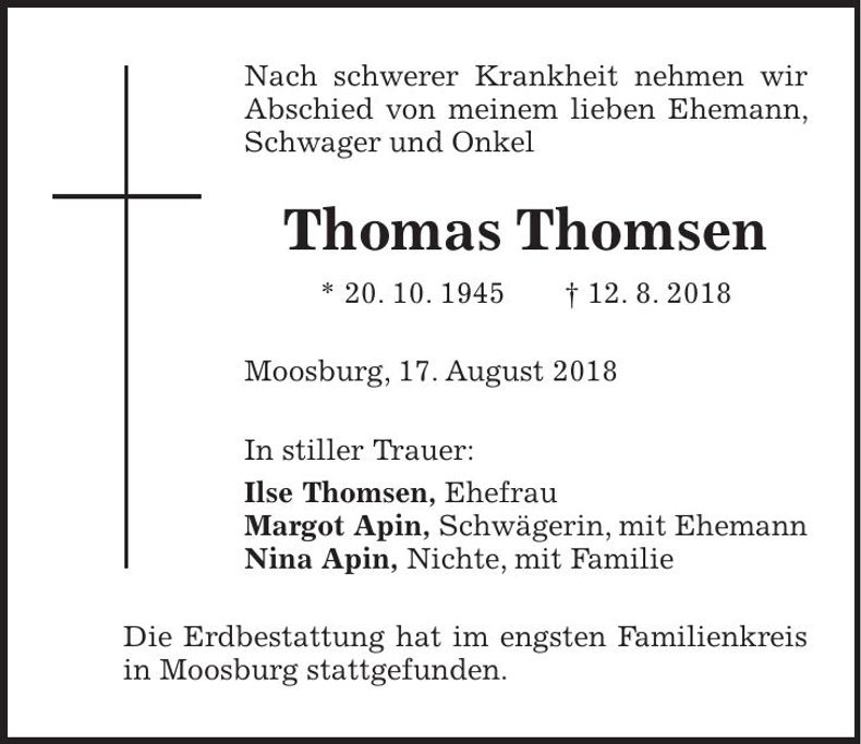 Traueranzeige Thomas Thomsen
