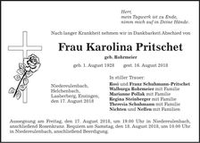 Traueranzeige Karolina Pritschet