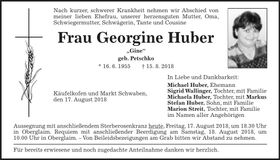 Traueranzeige Georgine Huber