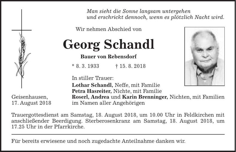 Traueranzeige Georg Schandl