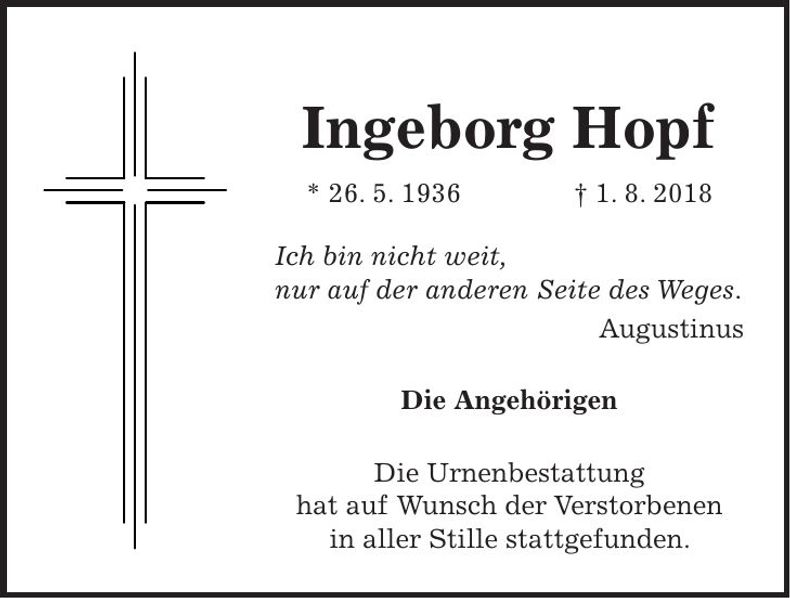 Traueranzeige Ingeborg Hopf