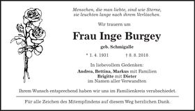 Traueranzeige Inge Burgey