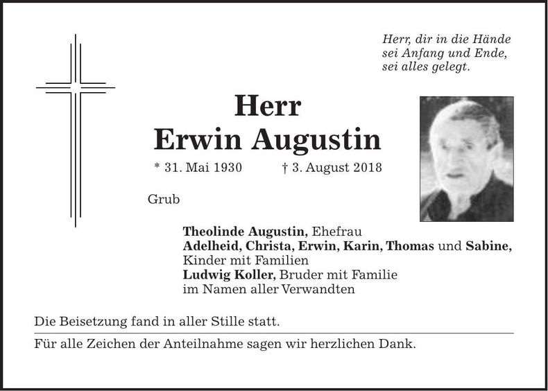 Traueranzeige Erwin Augustin