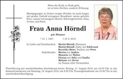Traueranzeige Anna Hörndl