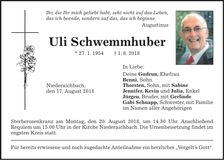 Traueranzeige Uli Schwemmhuber