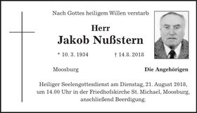Traueranzeige Jakob Nußstern