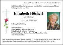 Traueranzeige Elisabeth Höcherl