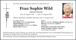 Traueranzeige Sophie Wild