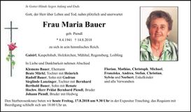 Traueranzeige Maria Bauer