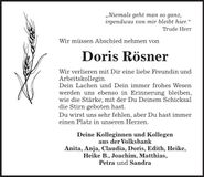Traueranzeige Doris Rösner