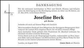 Traueranzeige Josefine Beck