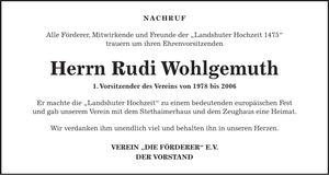 Traueranzeige Rudi Wohlgemuth