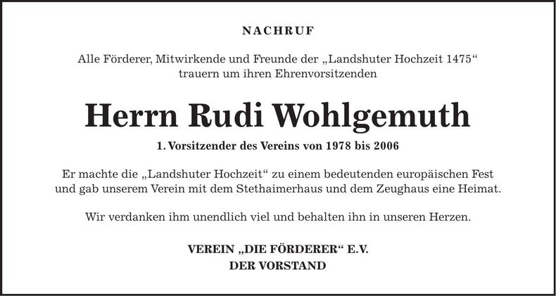 Traueranzeige Rudi Wohlgemuth