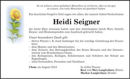Traueranzeige Heidi Seigner