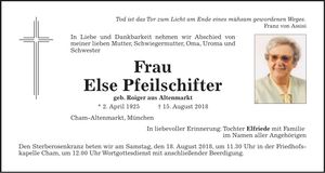 Traueranzeige Else Pfeilschifter