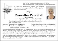 Traueranzeige Roswitha Parzefall