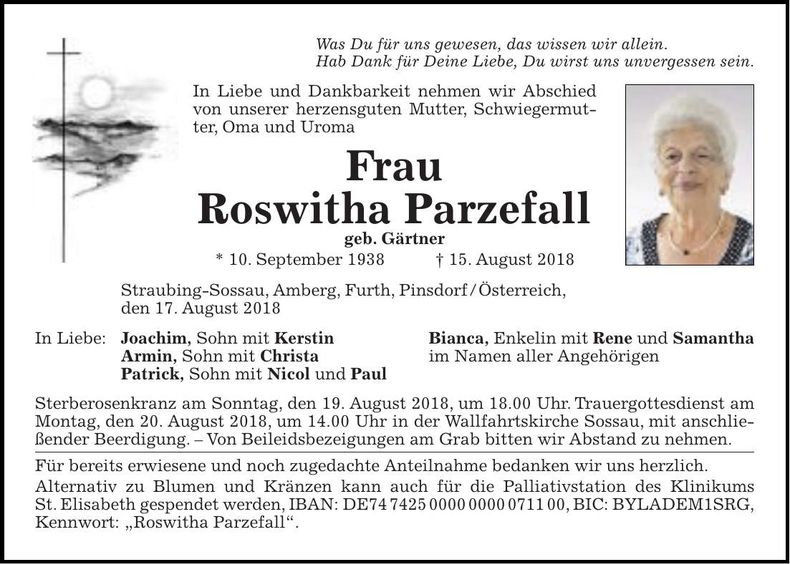 Traueranzeige Roswitha Parzefall